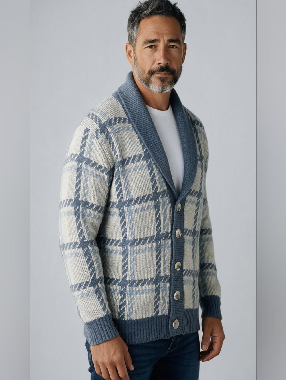 Vintage 70s Plaid Crown Sportswear Button Hrandpa Cardigan Sweater Mens Large L